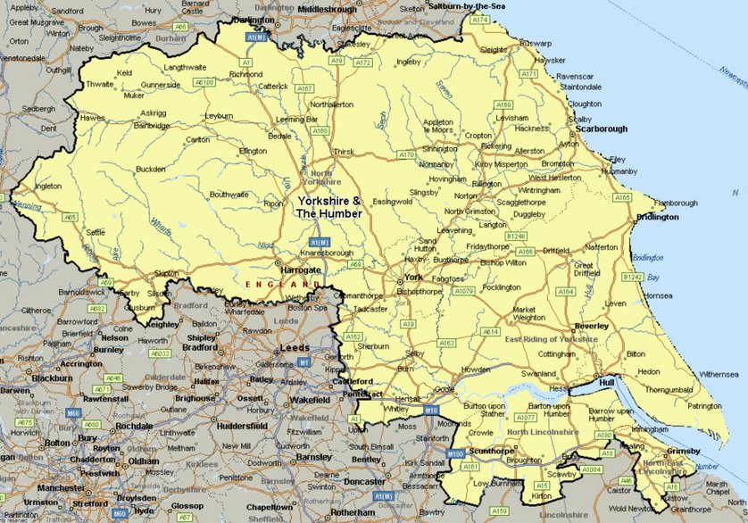 Map of Yorkshire and The Humber